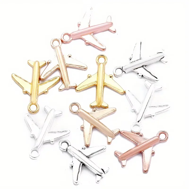 20 zinc alloy airplane pendants in assorted colors, featuring a vintage airplane design, suitable for DIY jewelry making.