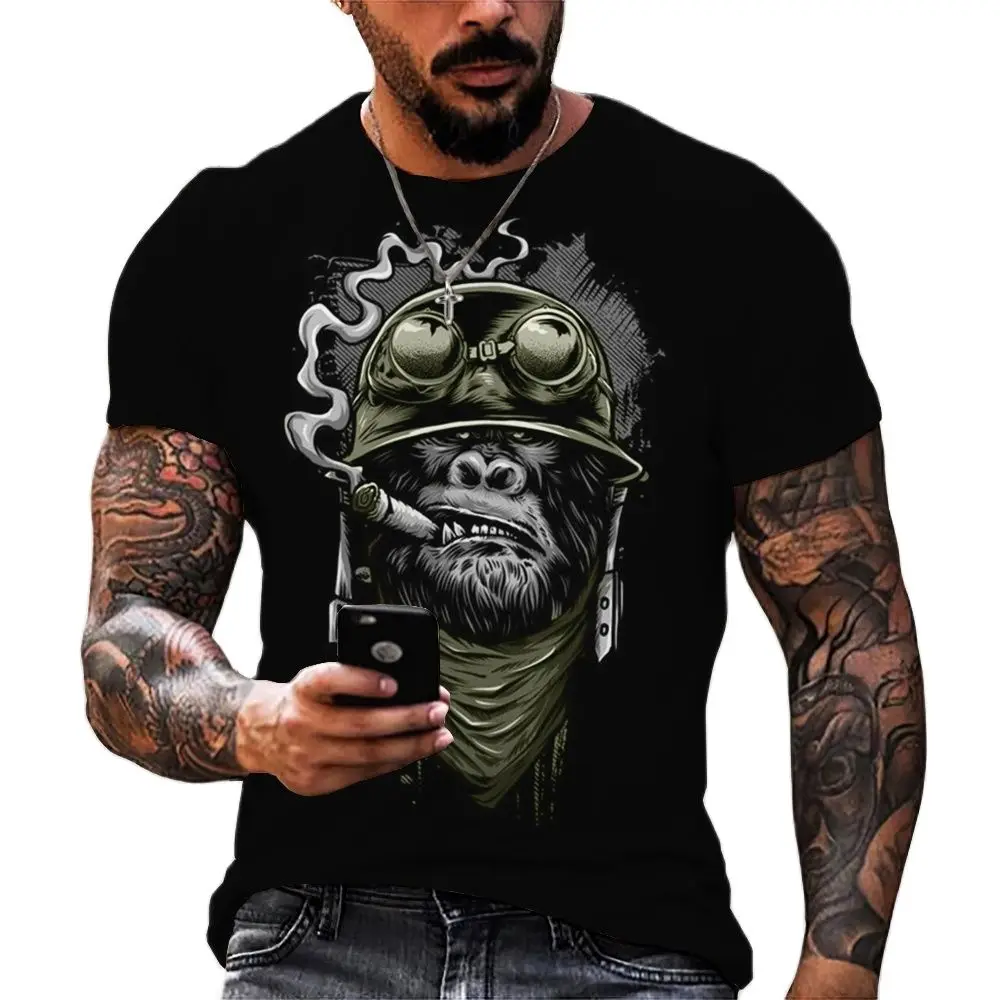 Biker T Shirt For Men Clothing Gorilla Monkey Motorcycle Chopper Bobber School Men\'s Short Sleeve Printed Men‘s T shirt Homme