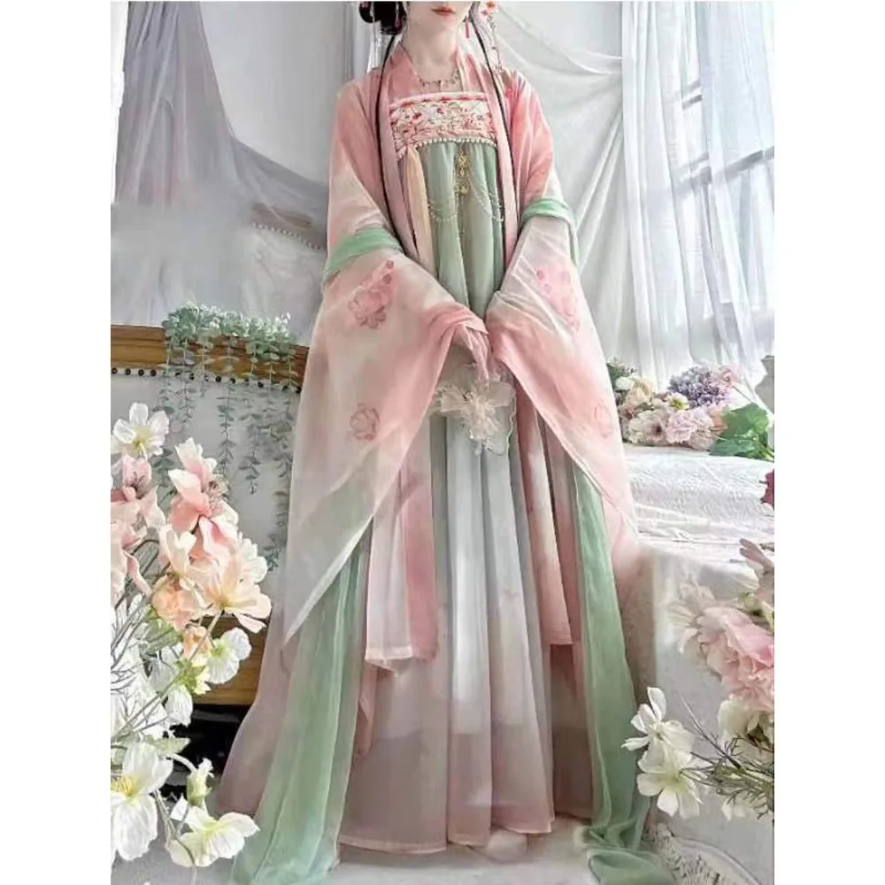 

Original Hanfu Set - Women's Wide-sleeved Cross-collar Blouse + High-waist Skirt Embroidery Traditional Chinese Clothing