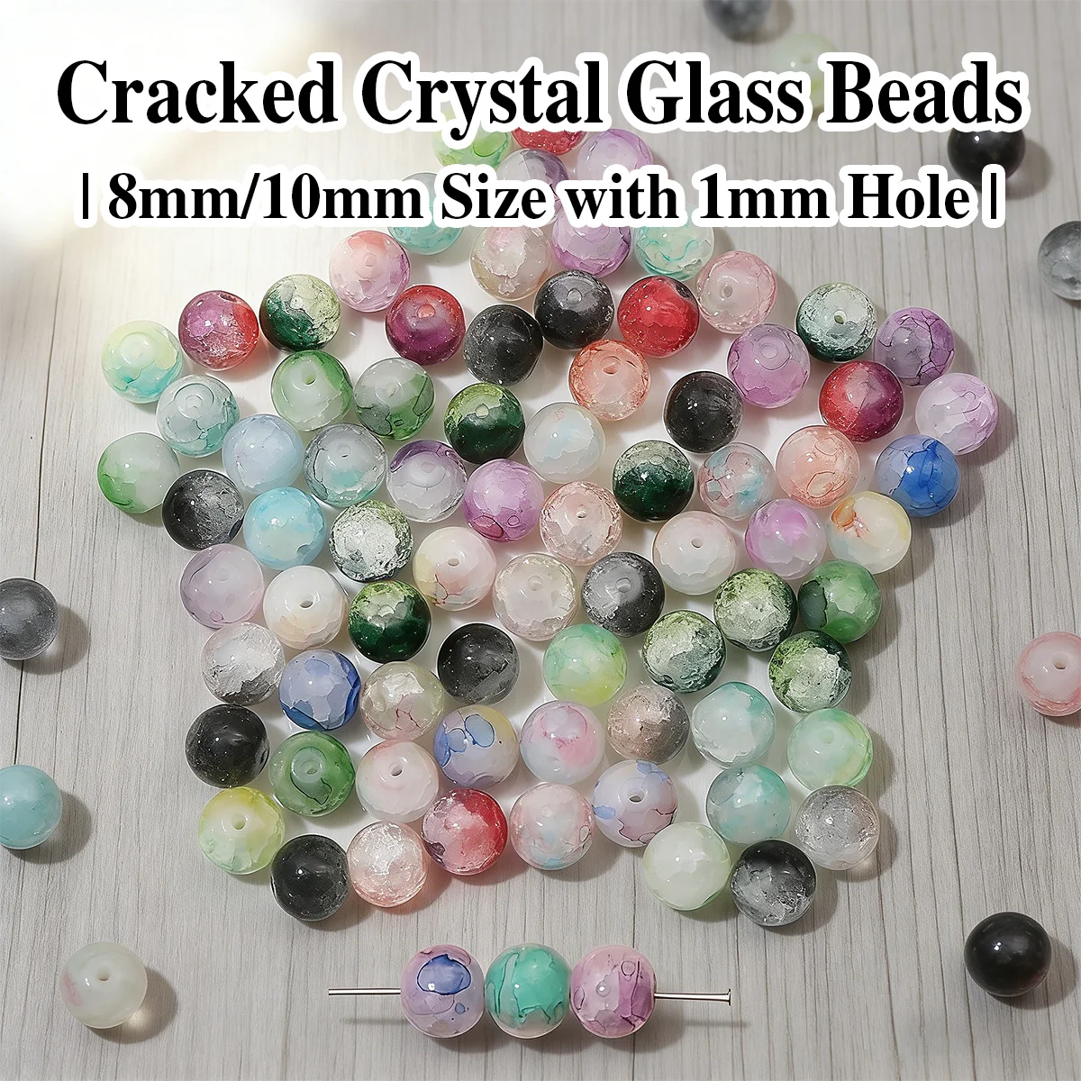 

8/10mm Cracked Crystal Glass Beads With 1mm Hole for DIY Jewelry (Bracelet/Necklace) Making Supplies & Accessories 50/20pcs/pack