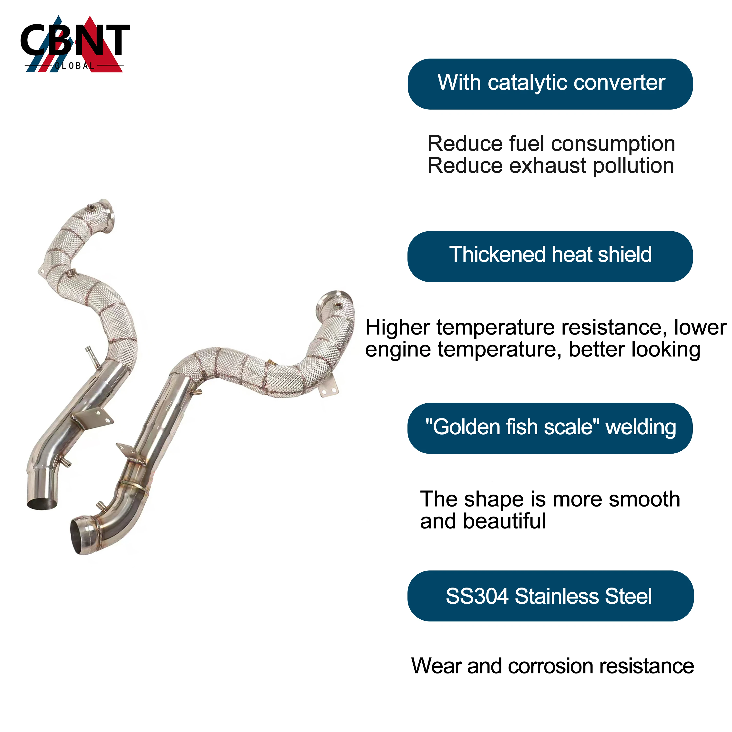 CBNT Exhaust Header with Catalytic Converter for Mercedes Benz GLE63 4.0T 2021-2023 SS304 Tuning Exhaust System Downpipe