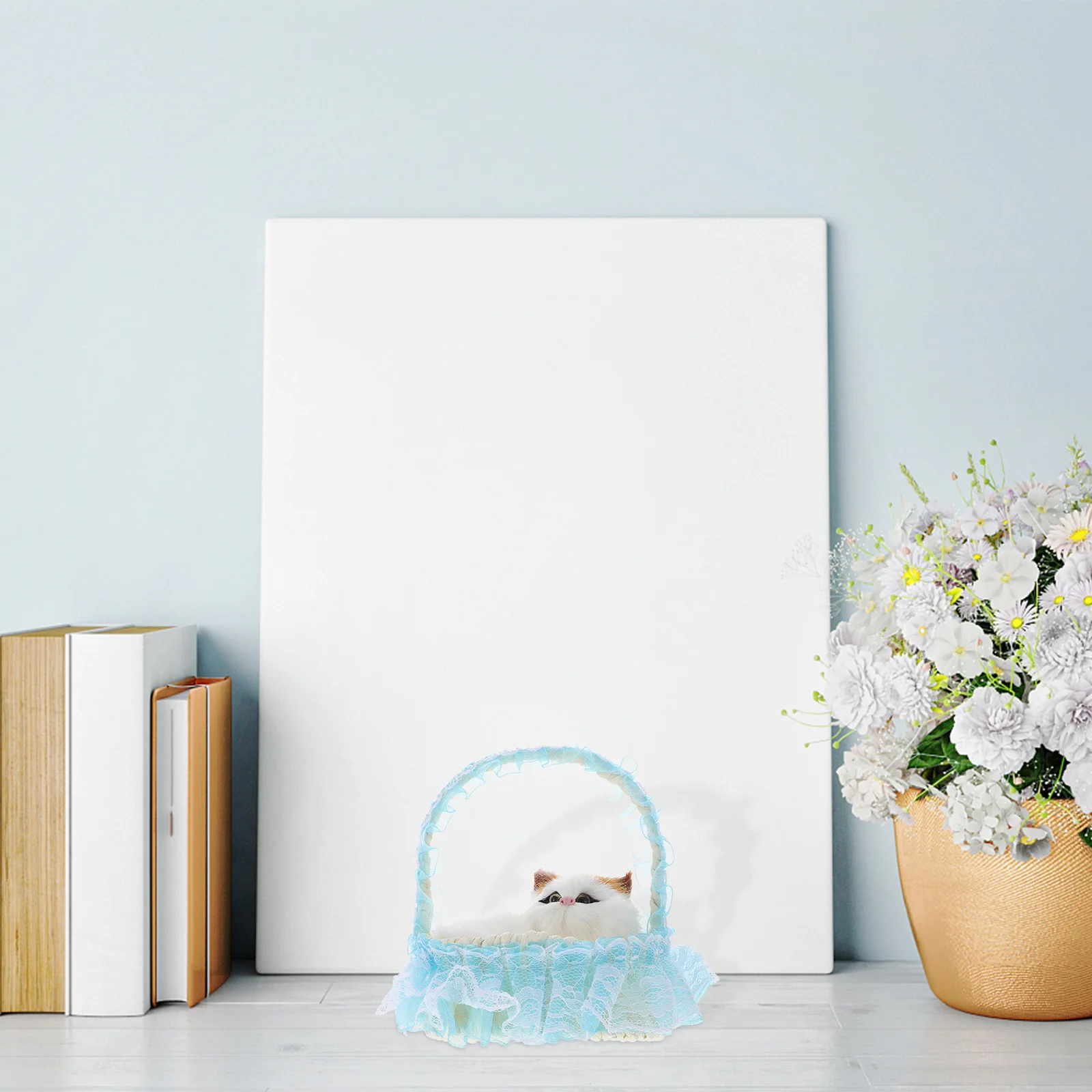 

1 set Cute Cat Lace Wedding Flower Girl Mini Flower Basket Decor Light Weight Storage Basket With Handle Home Party Gift