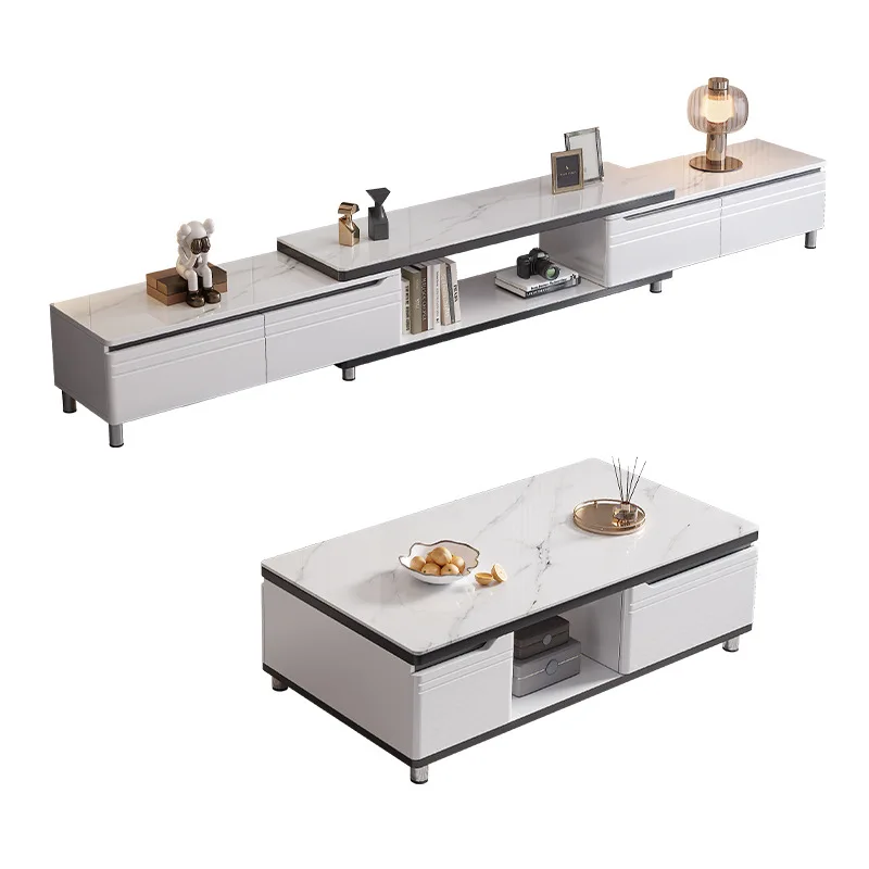 خزانة تلفزيون حديثة وبسيطة لغرفة المعيشة، خزانة تلفزيون قابلة للسحب من الأرض إلى السقف، طاولة قهوة، طاولة شاي