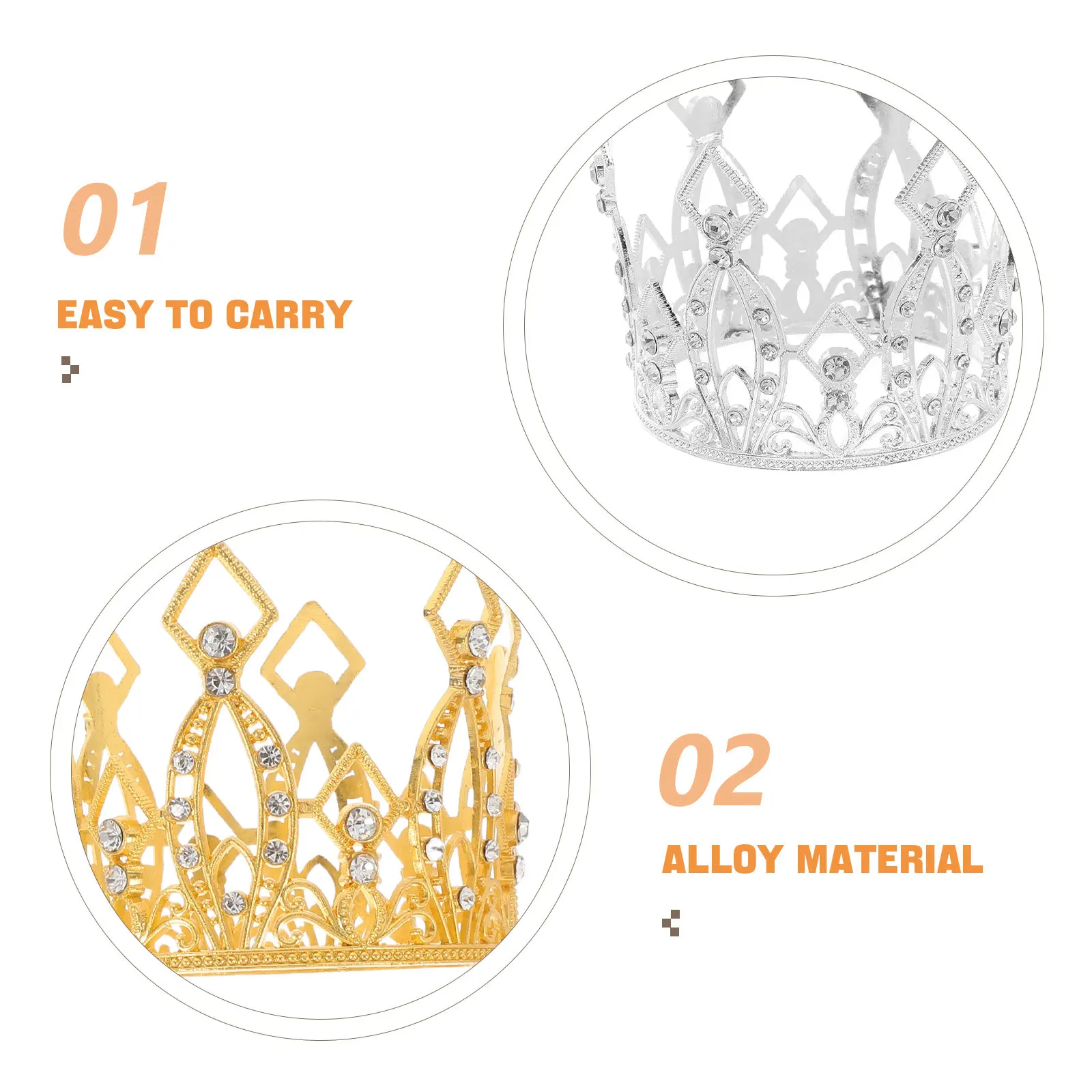 2Pcs Mini Baroque Crown Cake Toppers Rhinestone Alloy Small Elegant Decorations Ideal Wedding Birthday Baby Shower Princess