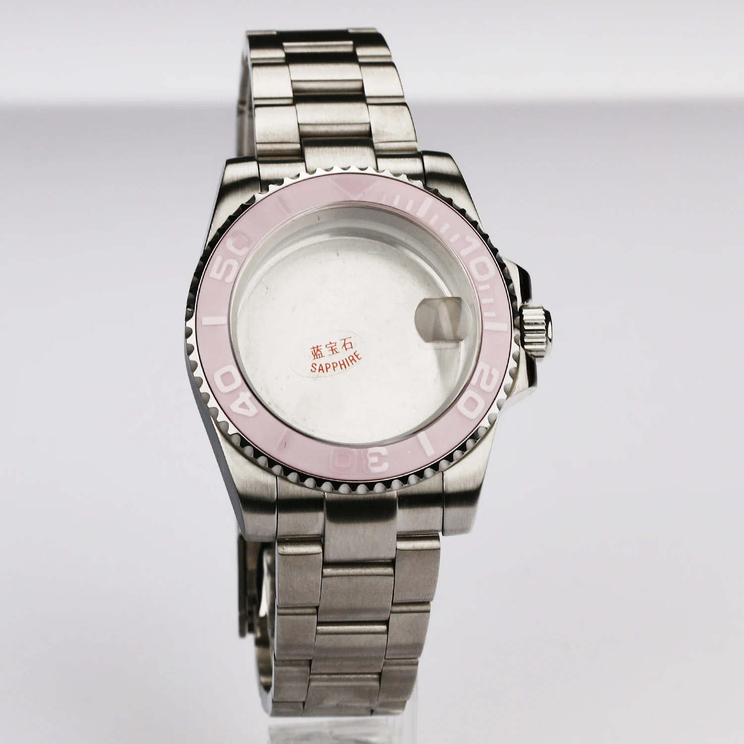 40mm seiko mod Nh35 Case Nh34 dial NH35A Silver Fit ETA2836 NH35/36 Sapphire Watch Case Silver Strap Watch Bezel Pink