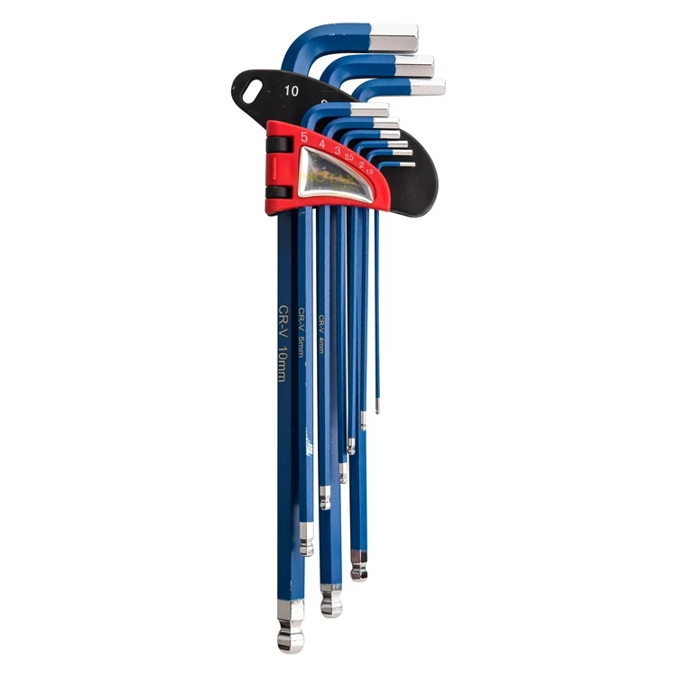 hit productFactory OEM 9pcs Extra Long Arm Ball Point Hex Key Set, Chrome Vanadium Steel L-Type Tamper Proof Allen Hex Key in St