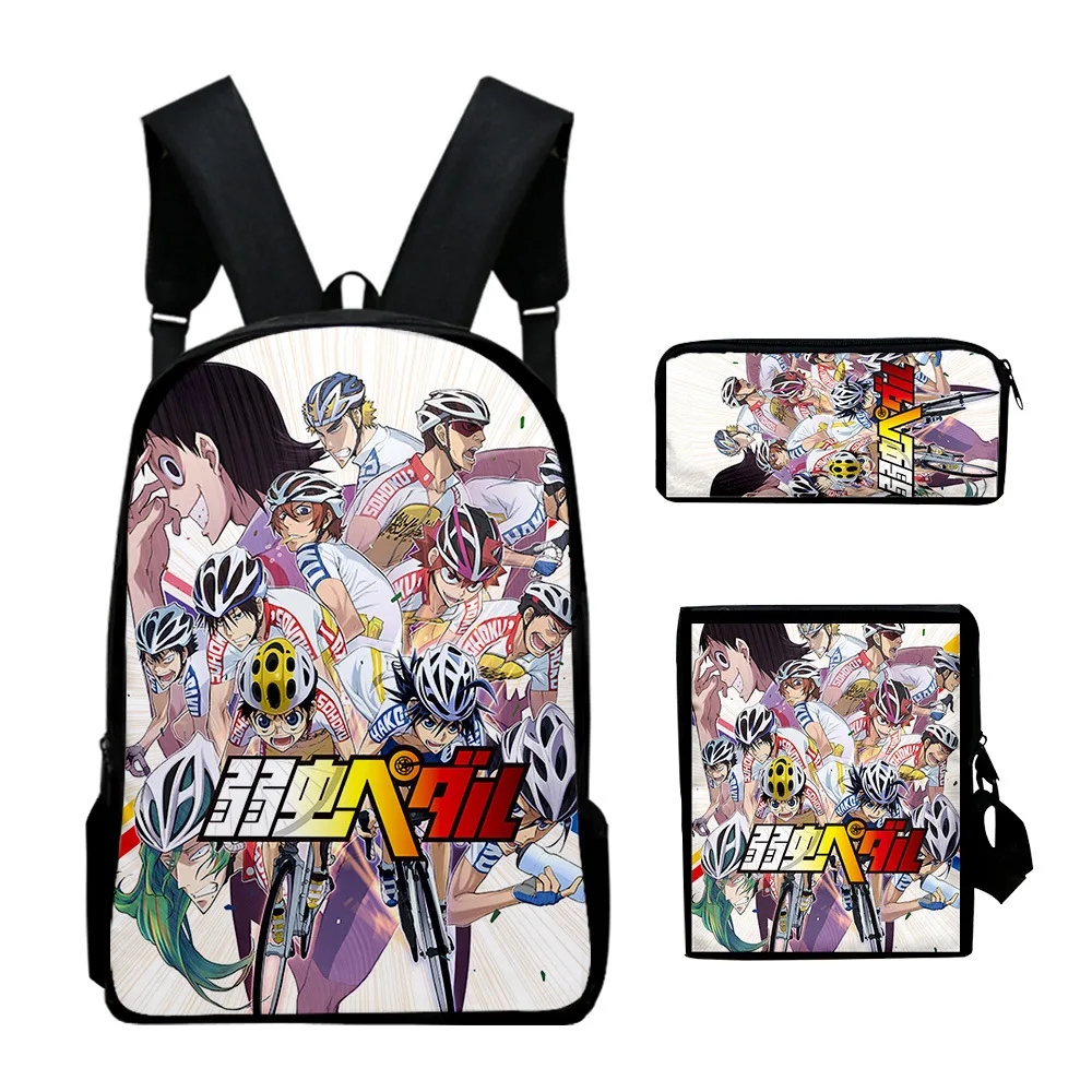 Harajuku Novelty Yowamushi Pedal 3D Print 3pcs/Set pupil School Bags Laptop Daypack Backpack Inclined shoulder bag Pencil Case