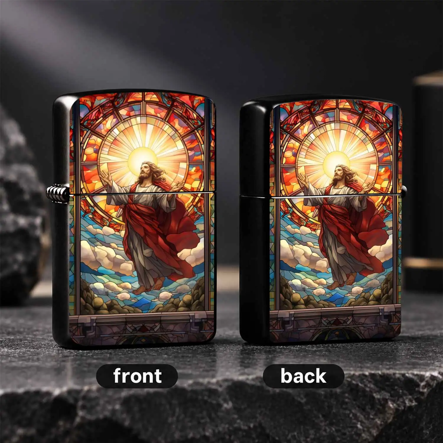 Exquisite Stained Glass Jesus Portrait Themed, Retro Art Style Stained Glass Printed , Windproof PORTABLE Creative Religious Belief Peripheral Collectible, Practical Unique Gift For Daily Use, Gifting To Relatives And Devout Believers A fun