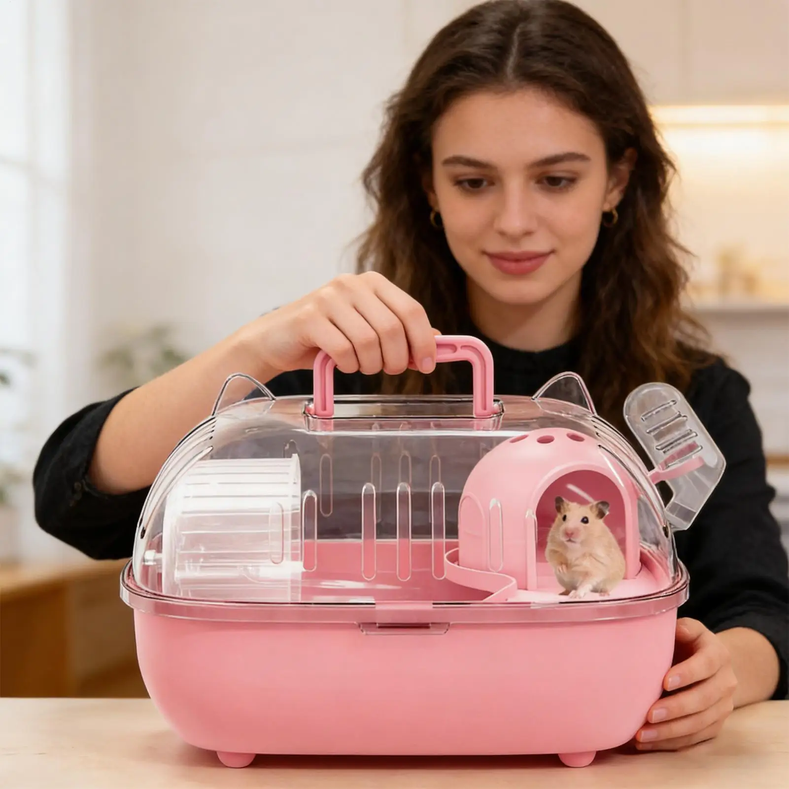 Travel Hamster Cage Hamster Carrier Bag Double Layer Clear Cover Outing Cage For Rabbits Rodents Lizards Transport Short Trip