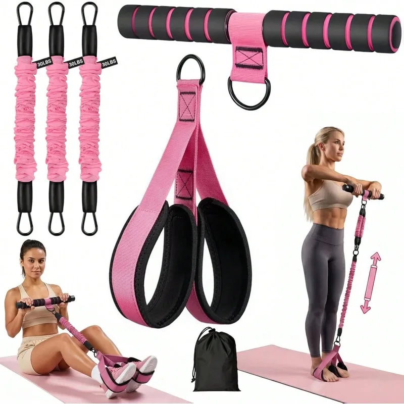 Upgrade Multifunction Pedal Resistance Band Workout Set, Elastic Pull Rope with Handles, Door Anchor & Foot Loops, Full‑Body Home Fitness Training Kit for Abdomen Waist Arm Leg, Pilates Equipment with Storage Bag