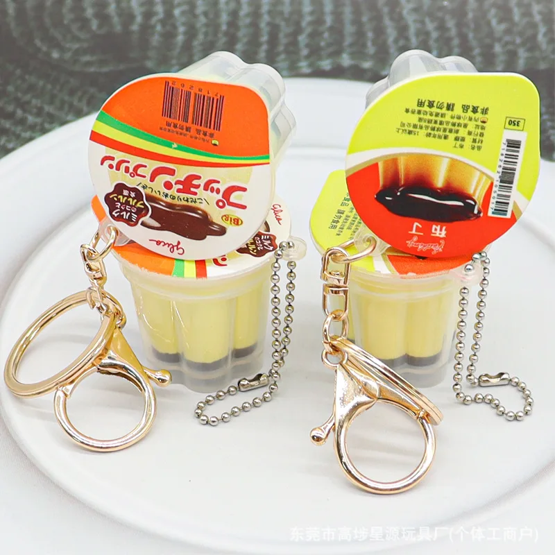 Simulated Pudding 3D  Soft cotton toy pendant Cute and squishy soft rubber keychain with fragrance and snack design