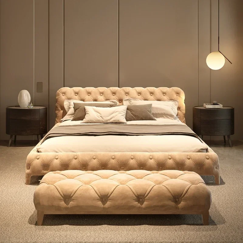 

Light Luxury Master Bedroom 1.8 M Double Bed High-End Technology Frosted Fabric Bed