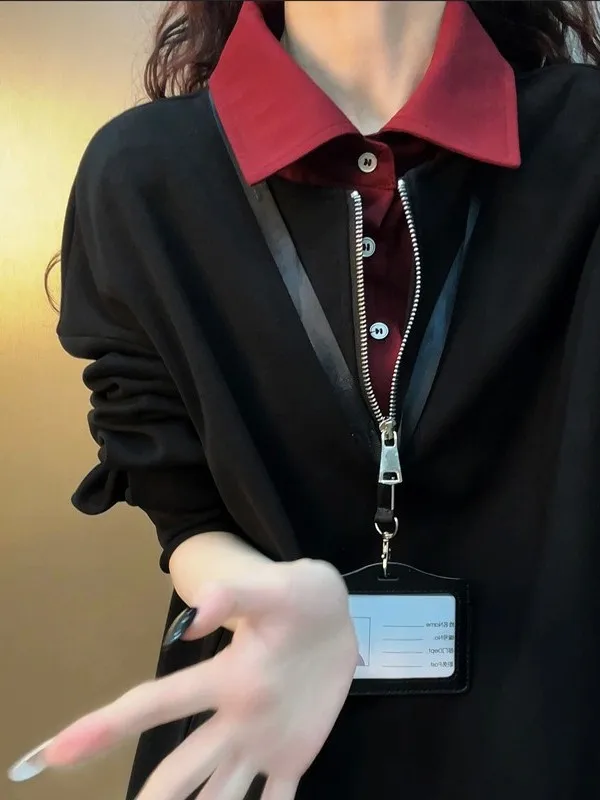 

Мужская модная толстовка с воротником на молнии и пэчворком, весенний базовый слой, повседневный комфортный свободный крой