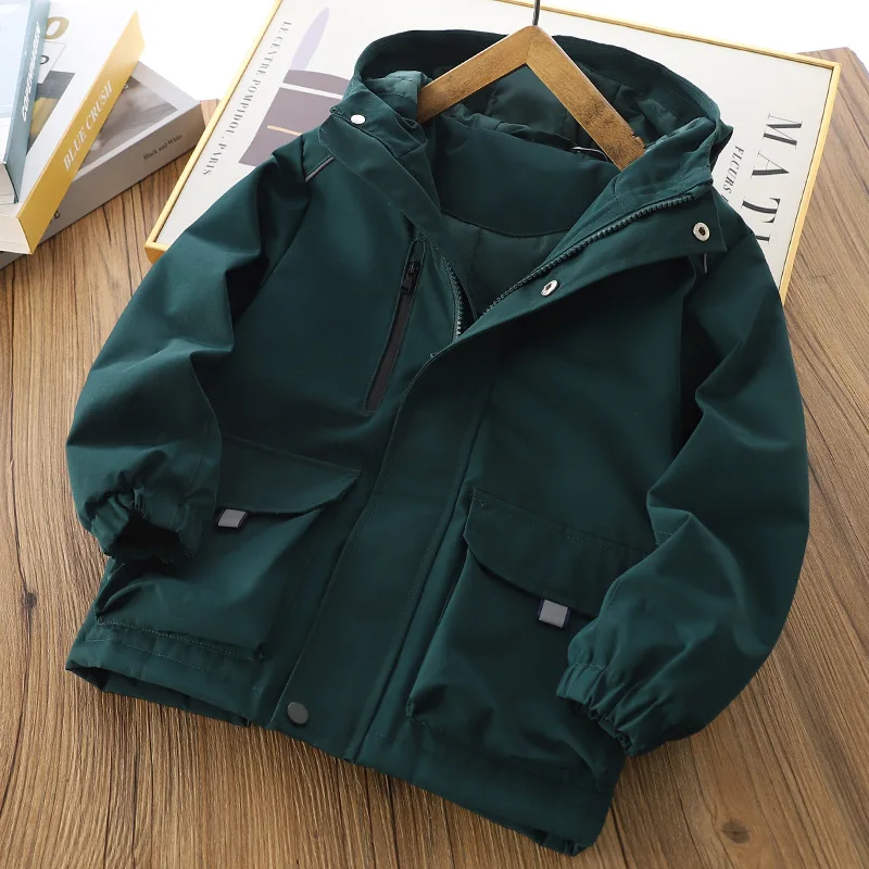 IYEAL  Winter Kids Boys Warm Zipper Coat Baby Boys Long Sleeve Hooded Windproof Jackets Warm Coats Clothes For 4-12 Years