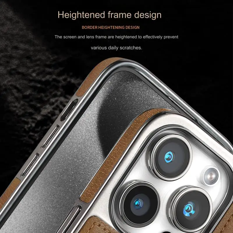 حافظة جلدية فاخرة لهاتف آيفون 15 16Pro Max 14Plus 13 12 غطاء حامل مغناطيسي كروم بشعار فتحة شاحن لاسلكي Magsafe #4