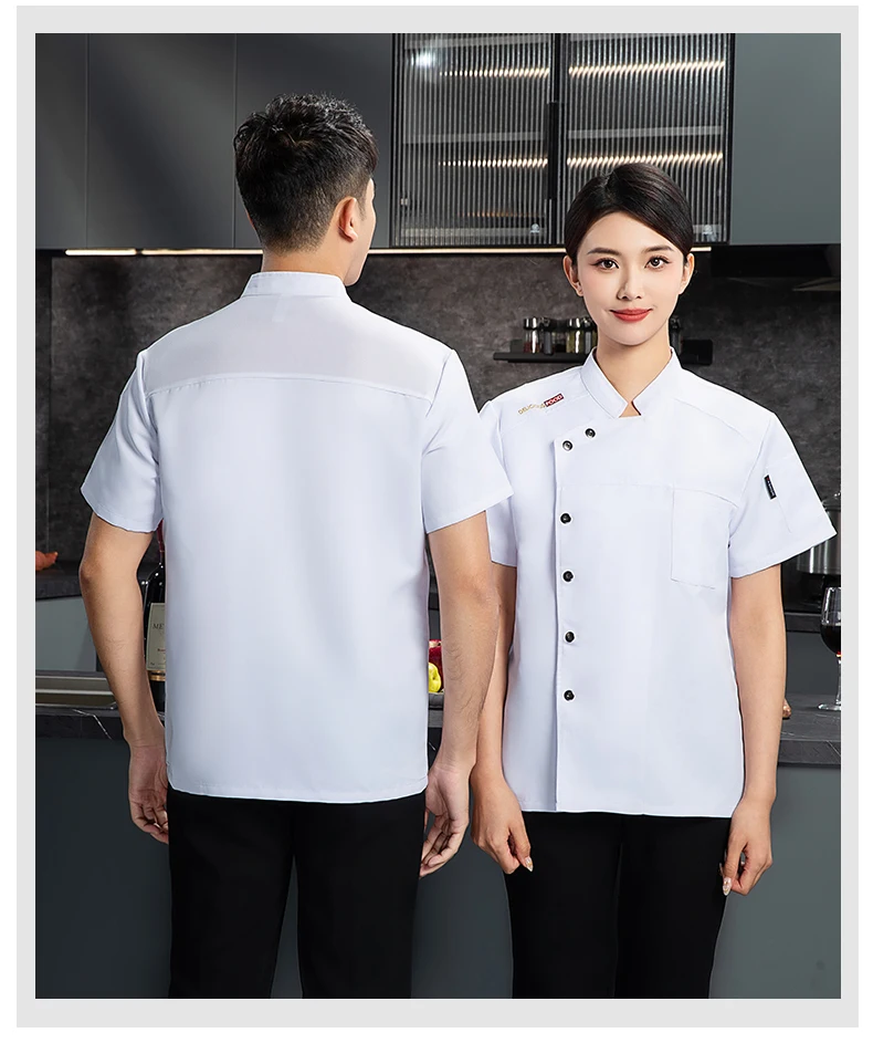 Schwarze Koch uniform Schürze Arbeits kleidung Logo Chef Shorts Sommer Männer Kurzarm Jacke atmungsaktive Koch Mantel Restaurant Küche