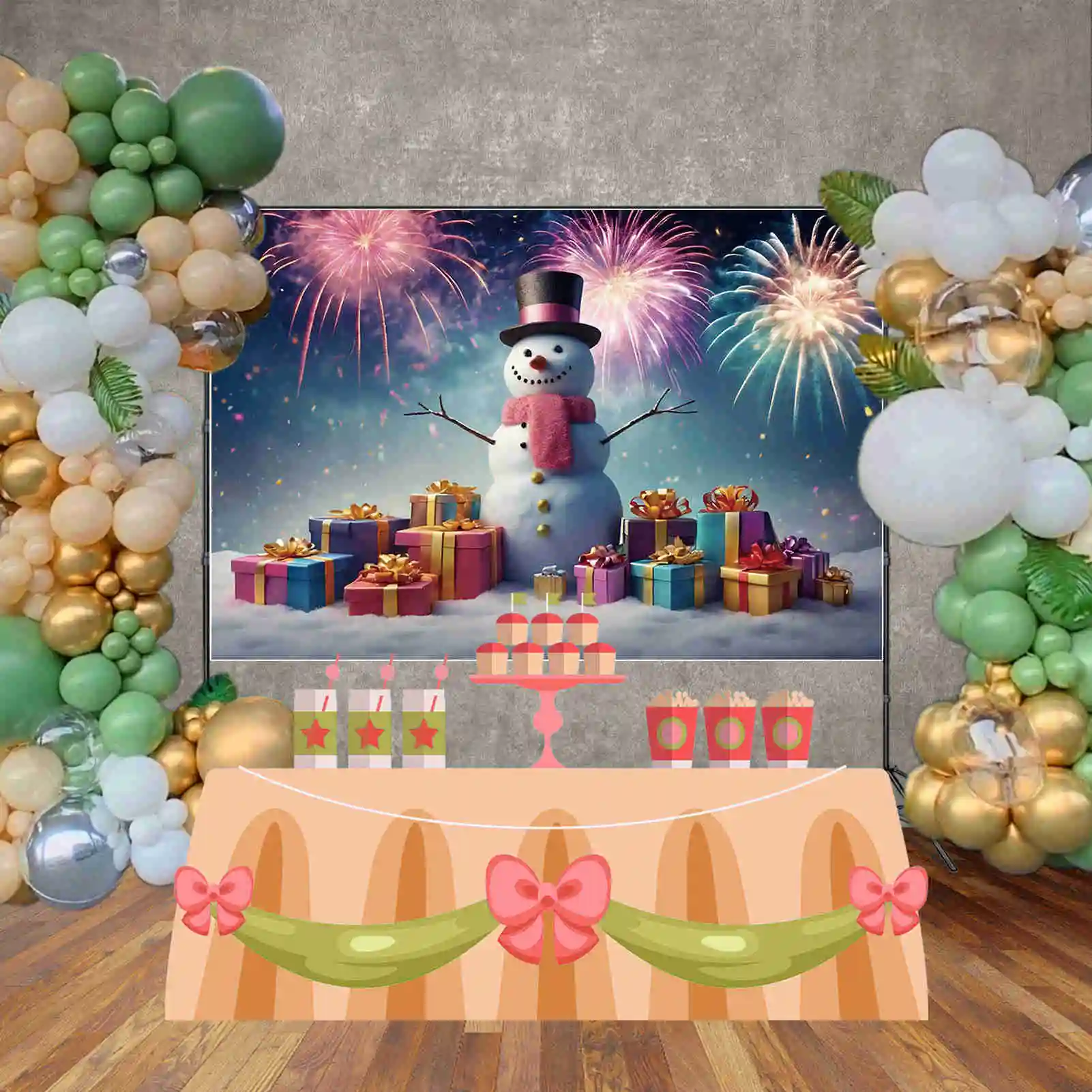 MOON.QG New Year Fireworks Background Photography Snowman Christmas Xmas Tree Photozone Backdrop Children Studio Photocall Props