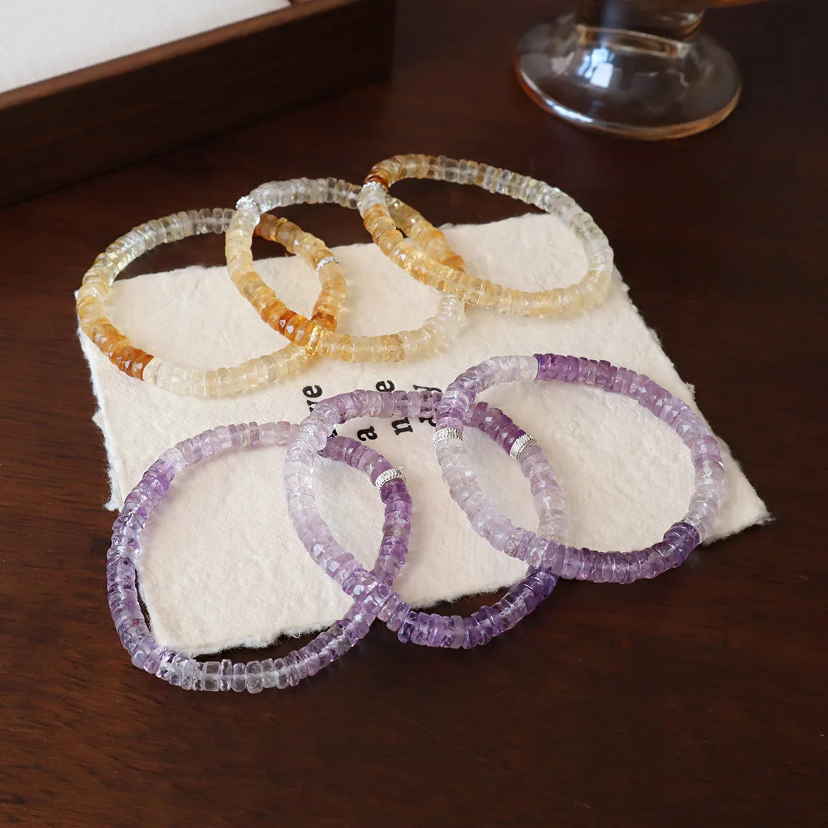 

High Quality 6MM Natural Gradient Citrine Amethyst Beaded Bracelet Women Irregular Flat Beads Crystal Stretch Luxury Jewelry