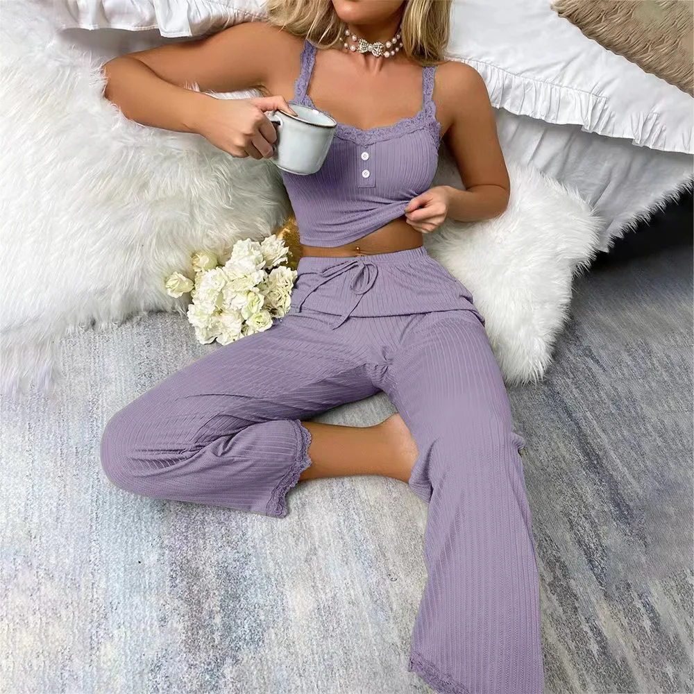 

Casual Pajamas For Women, Summer Lace Suspenders, Sexy Women's Home Wear Two-piece Set That Can Be Worn Outside