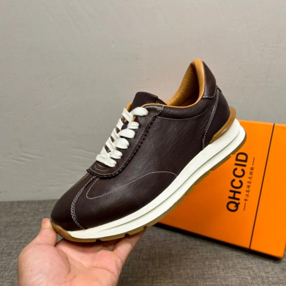 حذاء Agan ذو نعل سميك من الجلد الأصلي بتصميم جديد، حذاء كاجوال عصري من جلد الحصان المغسول للرجال #6