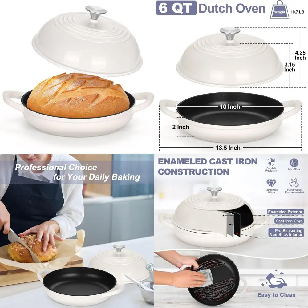 

Эмалированная чугунная голландская духовка, 6 литров, идеально подходит для выпечки хлеба на закваске с высокой куполообразной крышкой и круглой кастрюлей, идеально подходит для Baki