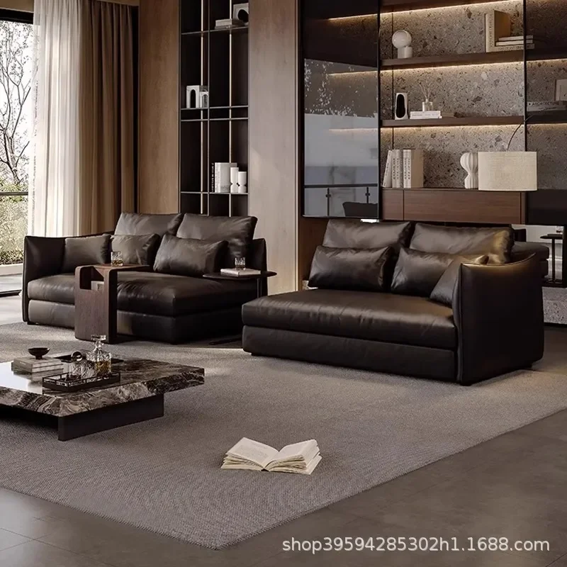 for Chanel Jungle Sofa Light Luxury Black Leather First Layer Cowhide Italian Minimalist Living Room Three Seater Straight