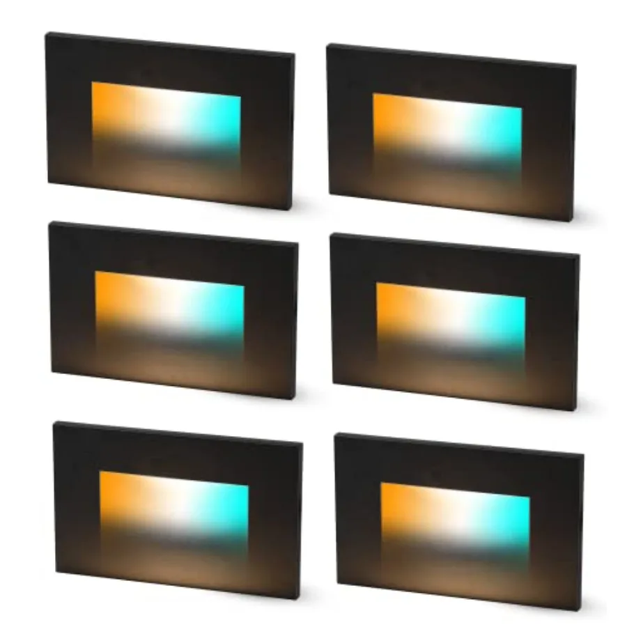 

120V 5CCT Dimmable LED Indoor Outdoor Step Light2700K/3000K/3500K/4000K/5000K Stair Light Black Pack of 6