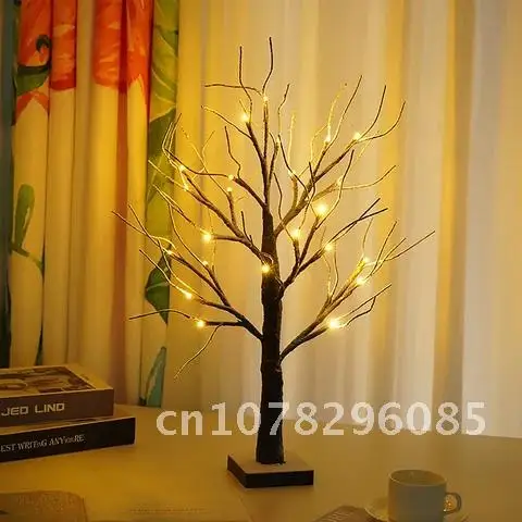 Battery Powered LED Birch Tree Light up Night Lamp Fairy Spirit Warm White Tabletop Light for Home Party Festival Holiday Decor