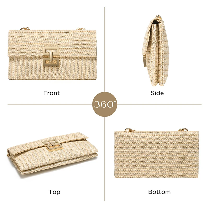 Straw Envelope Handbags for Women 2024 Summer Beach Raffia Wicker Purses Luxury Designer Woven Purse Lady Shoulder Messenger Bag