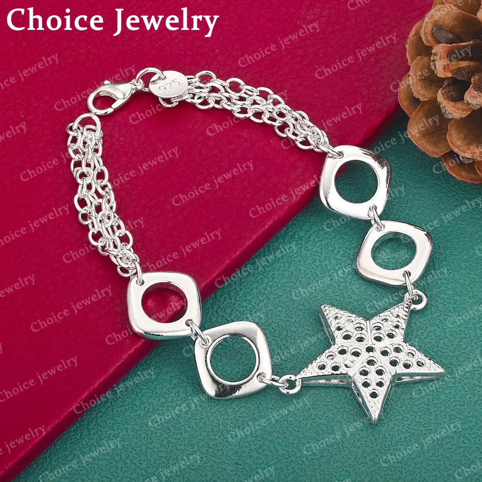925 Sterling Silber Pentagramm-Armband mit mehreren Ketten für Damen, Modeschmuck, Partys, Urlaubsgeschenke