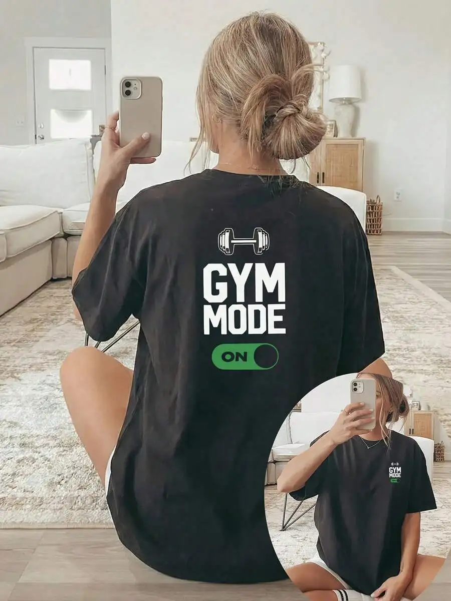 Gym Mode Turn on Dumbbell Round Neck Womens T-shirt Short Sleeve Fashion Print Short Sleeve Shirt Women Clothing