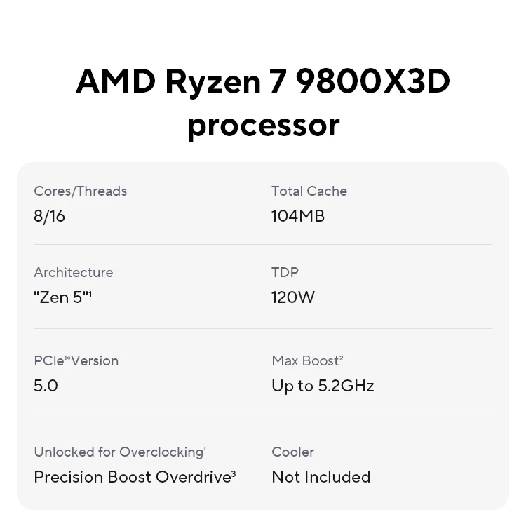 AMD Ryzen™ 7 9800X3D New Processor , 3D V-Cache  8C/16T 120W up to 5.2 GHz, L3=96M 100-100001084 Socket AM5 but without cooler image 5