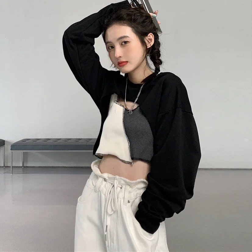 

Women Solid O-neck Sweatshirts Asymmetrical Simple All-match Cool Girls Hip Hop Fashion Loose Leisure Hipsters Young Style Chic