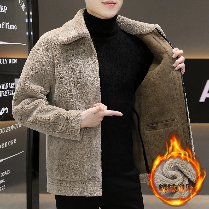 

Autumn Winter Men's Thick Suede Jacket Double-sided Warm Casual Jacket Fashion Lapel Motorcycle Leather Jackets Men Clothing