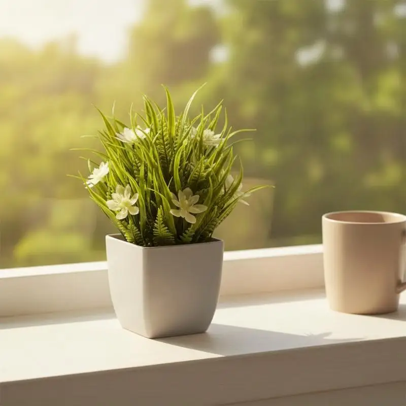 Artificial Mini Potted Plants Lifelike Green Leaves Zero Maintenance For Home Office Tabletop Shelf Decor