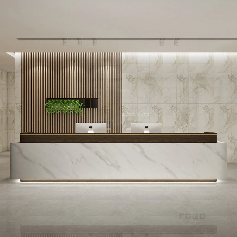 

Современные простые стойки регистрации Центр клиента Офисный стол Стойки регистрации Подиум Искусственная доска Мебель Recepción MHJDT