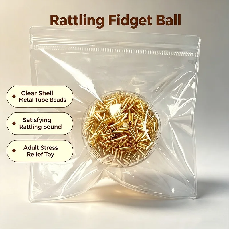 Rattling Fidget Ball Unvented Version Metal Tube Beads Sensory Toy Satisfying Rattling Sound Squeeze Ball Adult Stress Relief