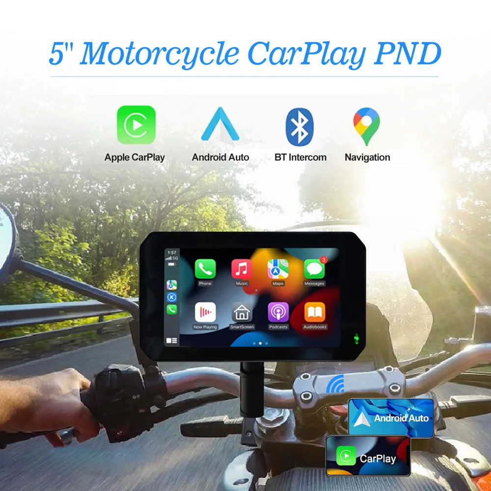 5 Inch Motorcycle Wireless Carplay Android Auto IPX7 Portable GPS Navigation Motorcycle Waterproof GPS TMPS Karadar T65C