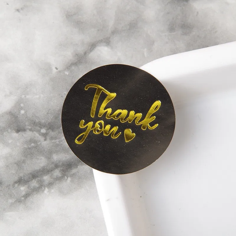 100pcs/pack roll Gold Foil Thank You Stickers For Seal Labels Gift Packaging Stickers Birthday Party Offer Stationery Sticker