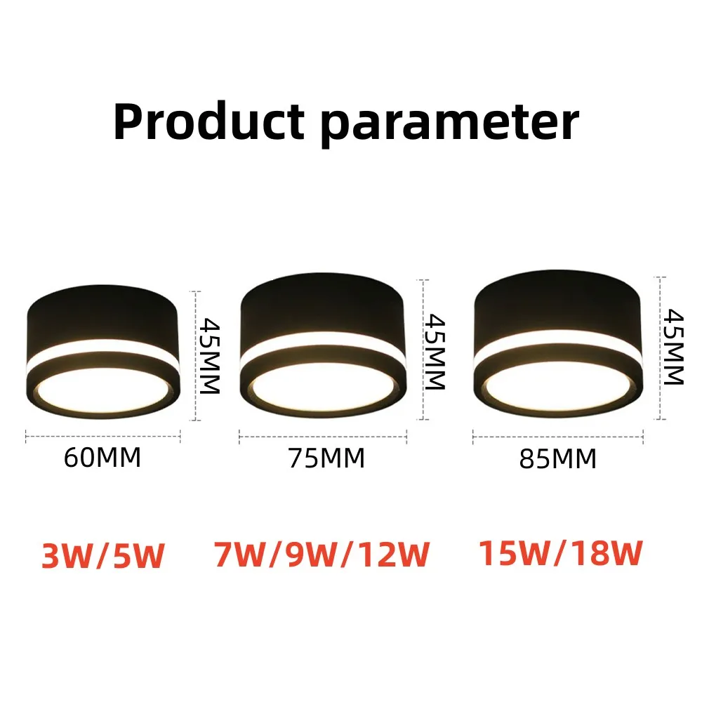 Spot lumineux LED encastrable pour le plafond, montage en surface, éclairage d'intérieur, luminaire de plafond, 5/7/9/12/15W, 220V