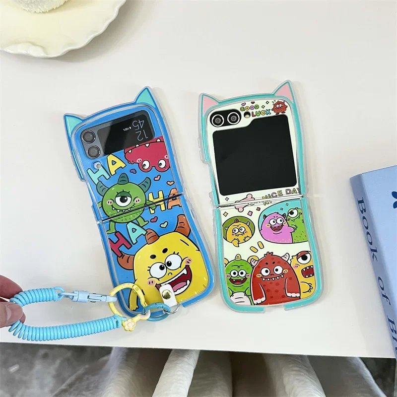 Geschilderd Monster Schattige 3d Oor Telefoon Hoesje Voor Samsung Galaxy Zflip3 Zflip4 Zflip5 Zflip6 Harde Pc Back Cover Voor Z Flip 6 Case Shell