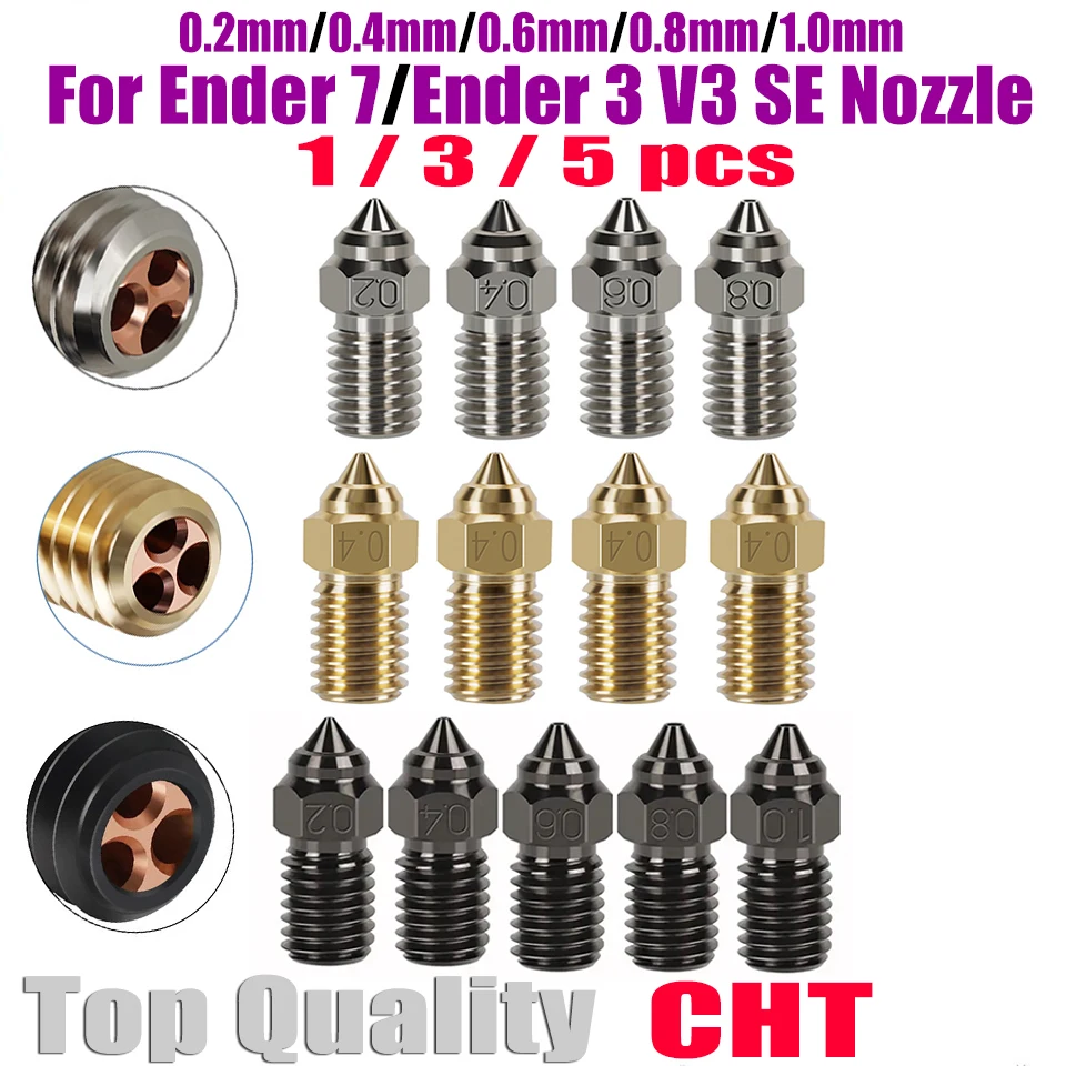 For Ender 3 V3 SE Nozzles Kit 0.2 0.4 0.6 0.8 1.0mm High-Speed CHT Nozzle for Ender 5 S1/7/Spider Ender-3 V3 SE 3D Printer 3pcs