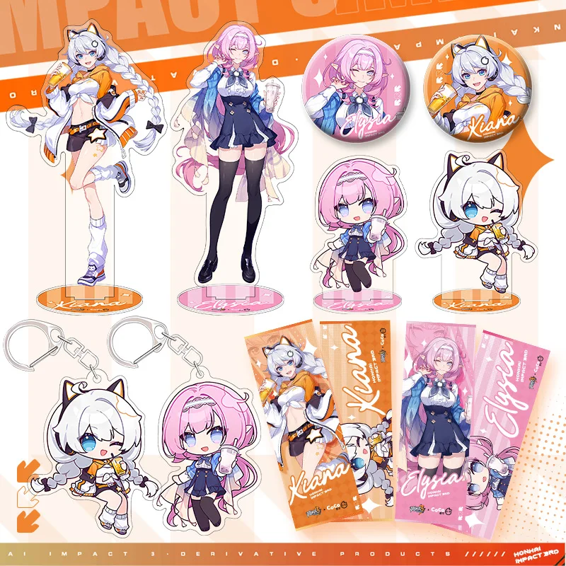 4pcs/set Game Honkai Impact 3 New Theme Set Elysia Kiana Kaslana Surrounding Acrylic Stand Keychain Emblem Badge Toys Fans Gift