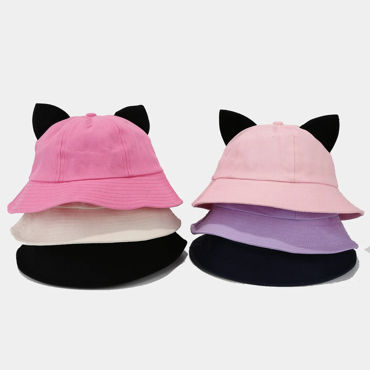 Ladies' Bucket Hats Korean Cartoon 3D Devil Ears Dome Solid Color Fashionable Versatile Bucket Hats Casual Sunshade Hat For Girl
