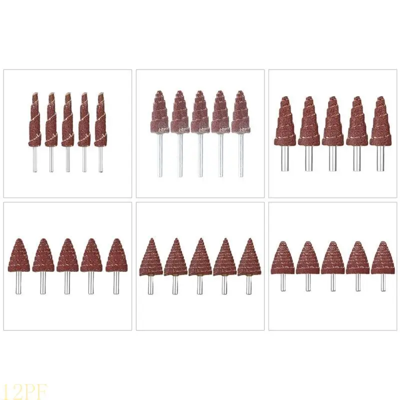 12PF Professional 5Pcs Cone Sandpaper Deburring Flap Wheel High Efficiency Rotary Head for Precise Grinding Polishing