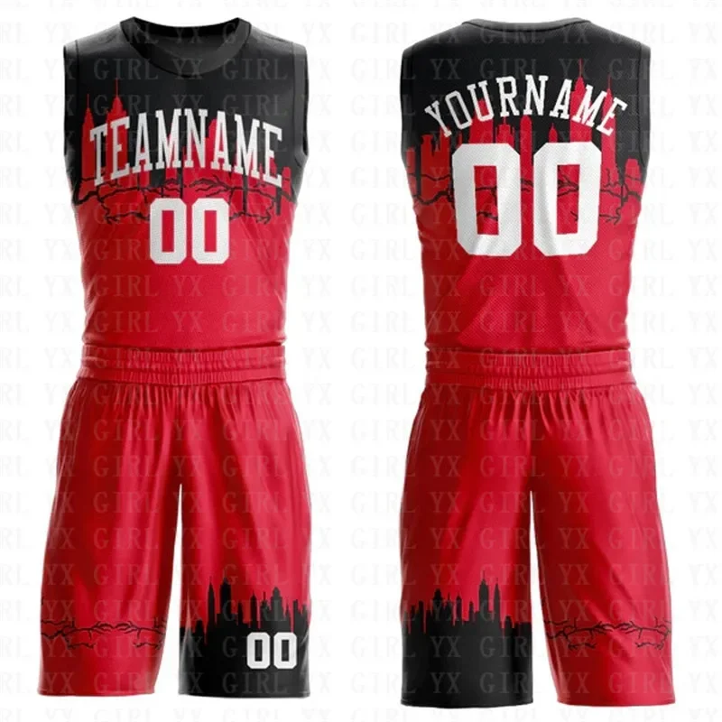 Custom Red White-Black Round Neck Sublimation Basketball Suit Jersey 3D Printed Tank Tops And Shorts Personlized Team