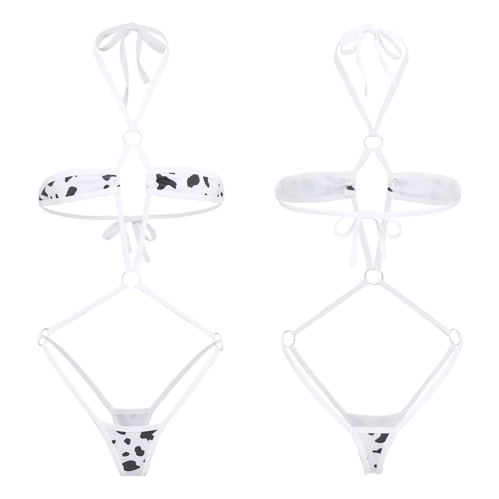 Damski Letni Seksowny Strój Kąpielowy Monokini z Siateczki Mikro Bikini Body Halter T-back Regulowany Kostium Jednoczęściowy Bielizna Nocna