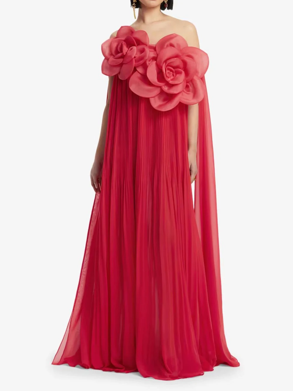Modphy Solid Spliced 3D Flower Loose Maxi Dress for Women Off Shoulder Sleeveless Vacation Wedding Guest Party Vestidos Female