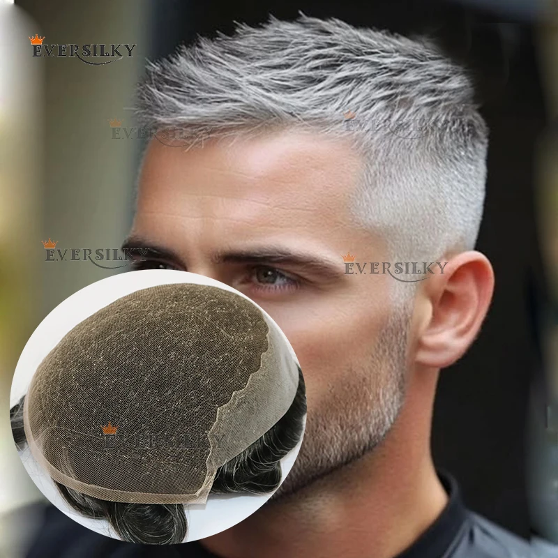 

Необнаружимый французский кружевной передний Q6, серый протез, естественная линия волос, супер прочный мужской парик, черный, коричневый, светлый, парики из человеческих волос