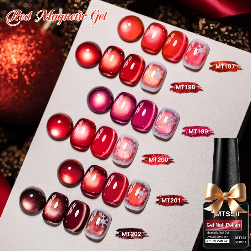 الأحمر القط المغناطيسي هلام طلاء الأظافر لأظافر عيد الميلاد الأحمر بريق الزجاج حبة تأثير شبه دائم نقع قبالة الأشعة فوق البنفسجية هلام الورنيش الأظافر #1